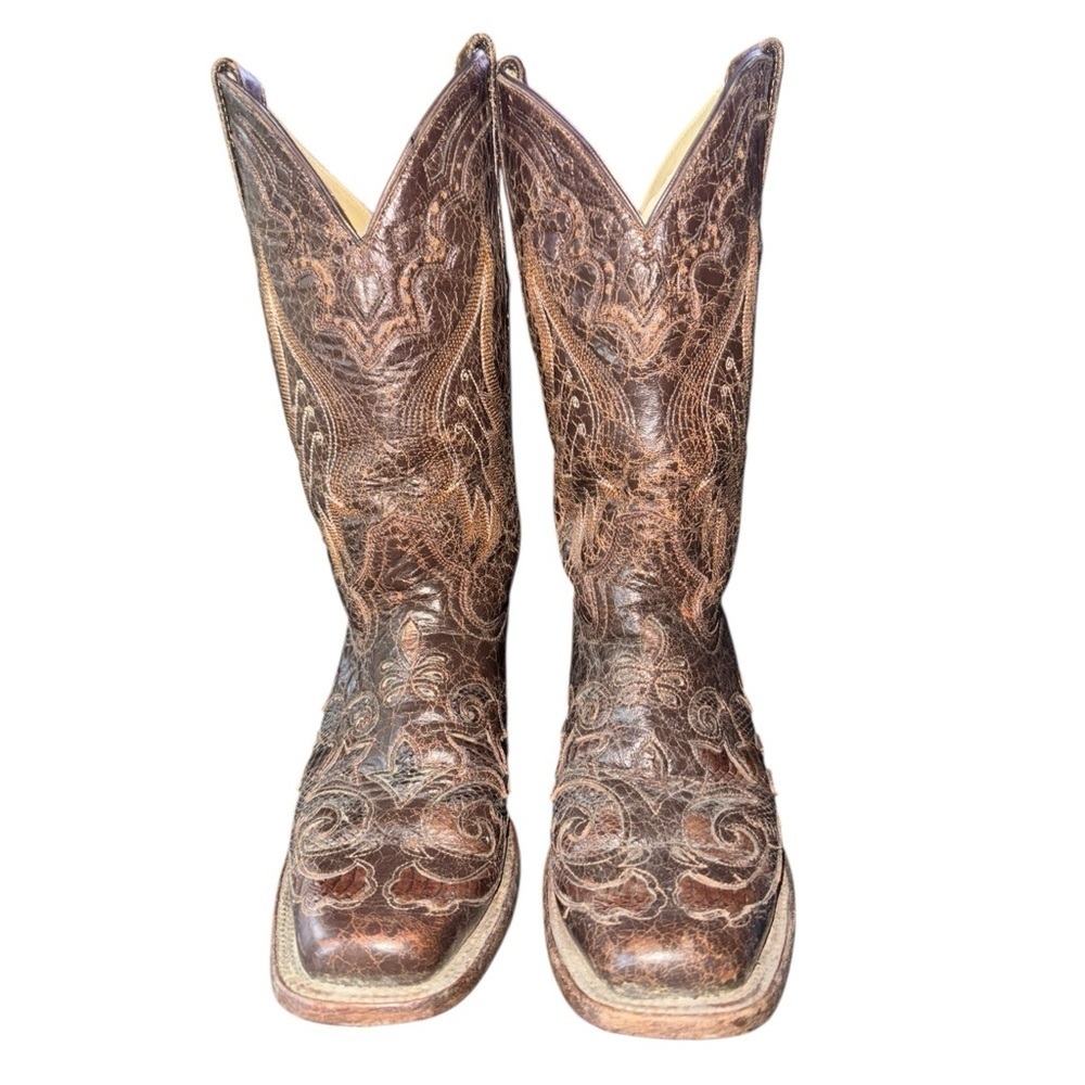 Corral Python Inlay Square Toe Western Boots Size… - image 7